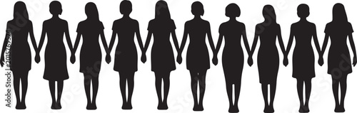 Schilderij op canvas Group of women holding hands in a line