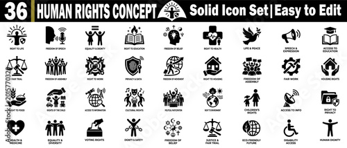 Fotografie Human Rights Concepts Solid Icon Set