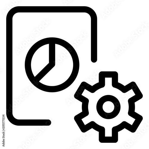 Graphic design of a pie chart and gear on a document