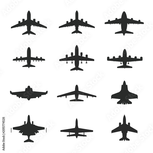 Airplane Silhouettes in Various Positions.