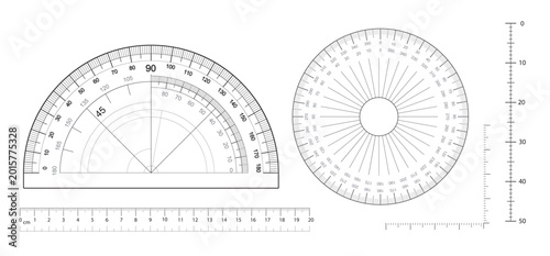 Obraz na plátně Isolated vector illustration of a compass and protractor on paper for engineerin