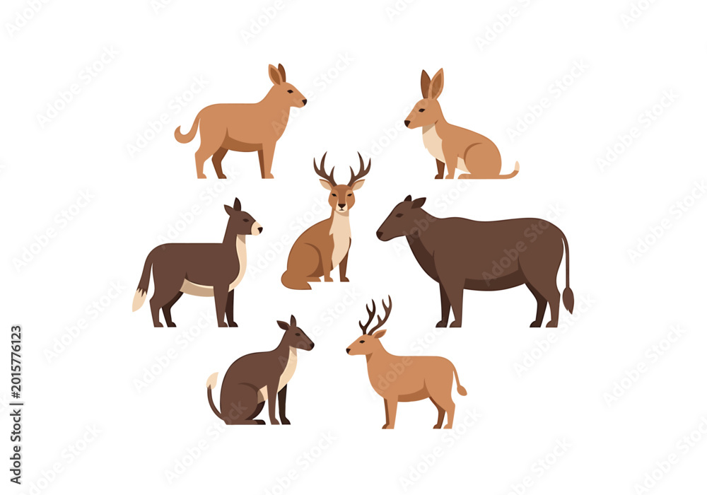 Fototapeta premium Brown Animals Group Illustration Isolated on White
