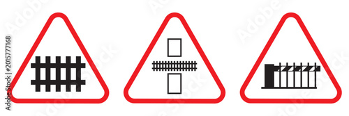 Valokuva Railway Crossing Traffic Sign Icon Vector Railroad Warning Symbol Isolated on Wh