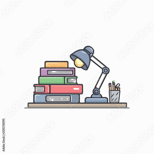Desk lamp on a desk.