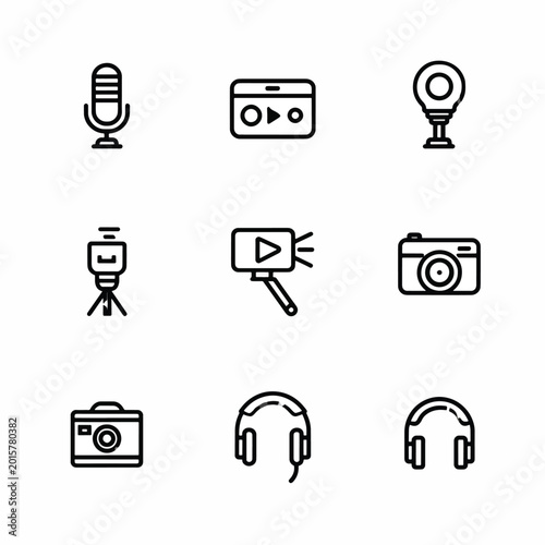 Black icons of recording devices and cameras.