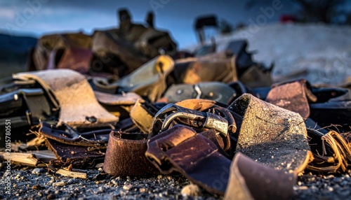 Tangled Leather Belts and Buckles Heap