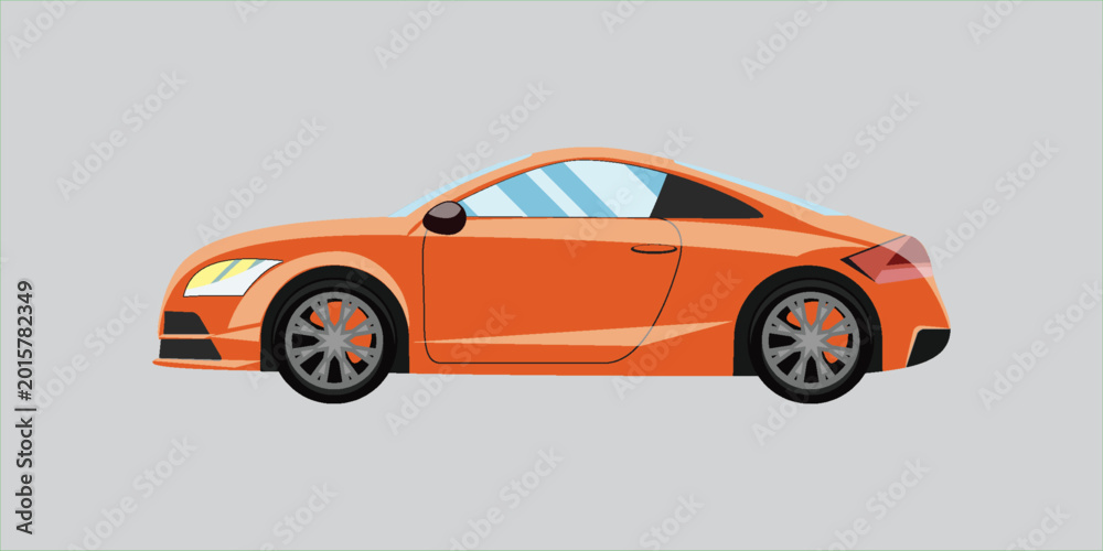 Fototapeta premium Isometric vector illustration of a modern orange sports car. Sleek luxury supercar side profile. Flat design isolated on a plain background.