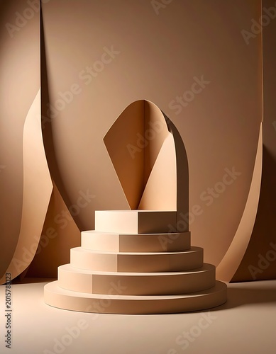 A minimalist, beige-colored abstract sculpture