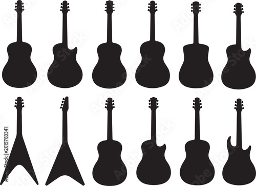 Foto Black silhouette electric and acoustic guitars collection