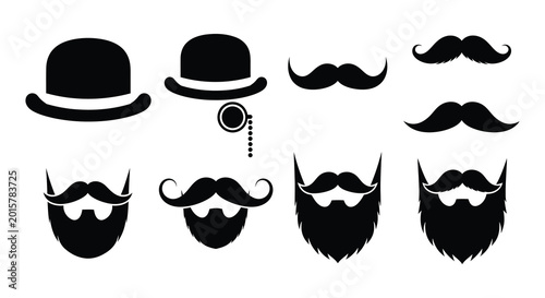 Schilderij op canvas Flat vector collection of mustaches beards and bowler hats on white