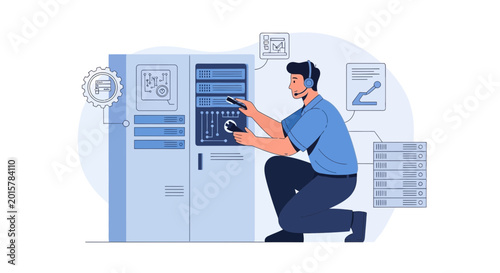 IT Technician Servicing Server Rack and Data Center Equipment