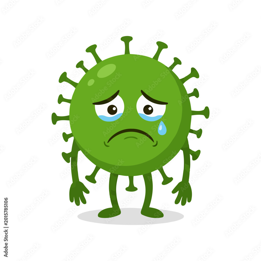 Fototapeta premium Sad Virus Character Illustration Containing sick germ mascot sad expression and cartoon bacteria