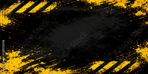Schilderij op canvas Abstract grunge background featuring weathered yellow and black hazard stripes o