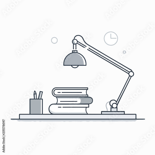 Desk lamp on a work desk.