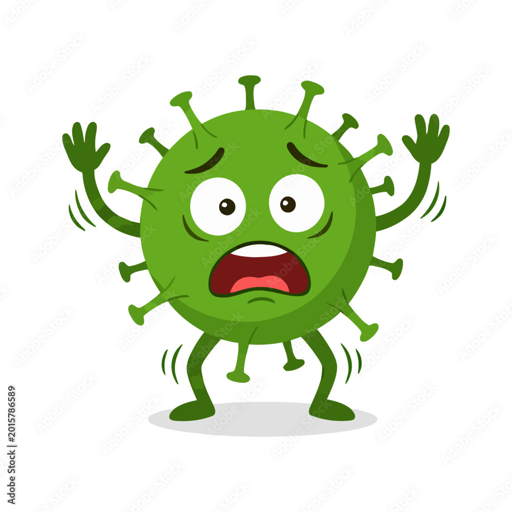 Fototapeta premium Shocked Virus Character Illustration Containing surprised germ mascot panic expression and cartoon bacteria