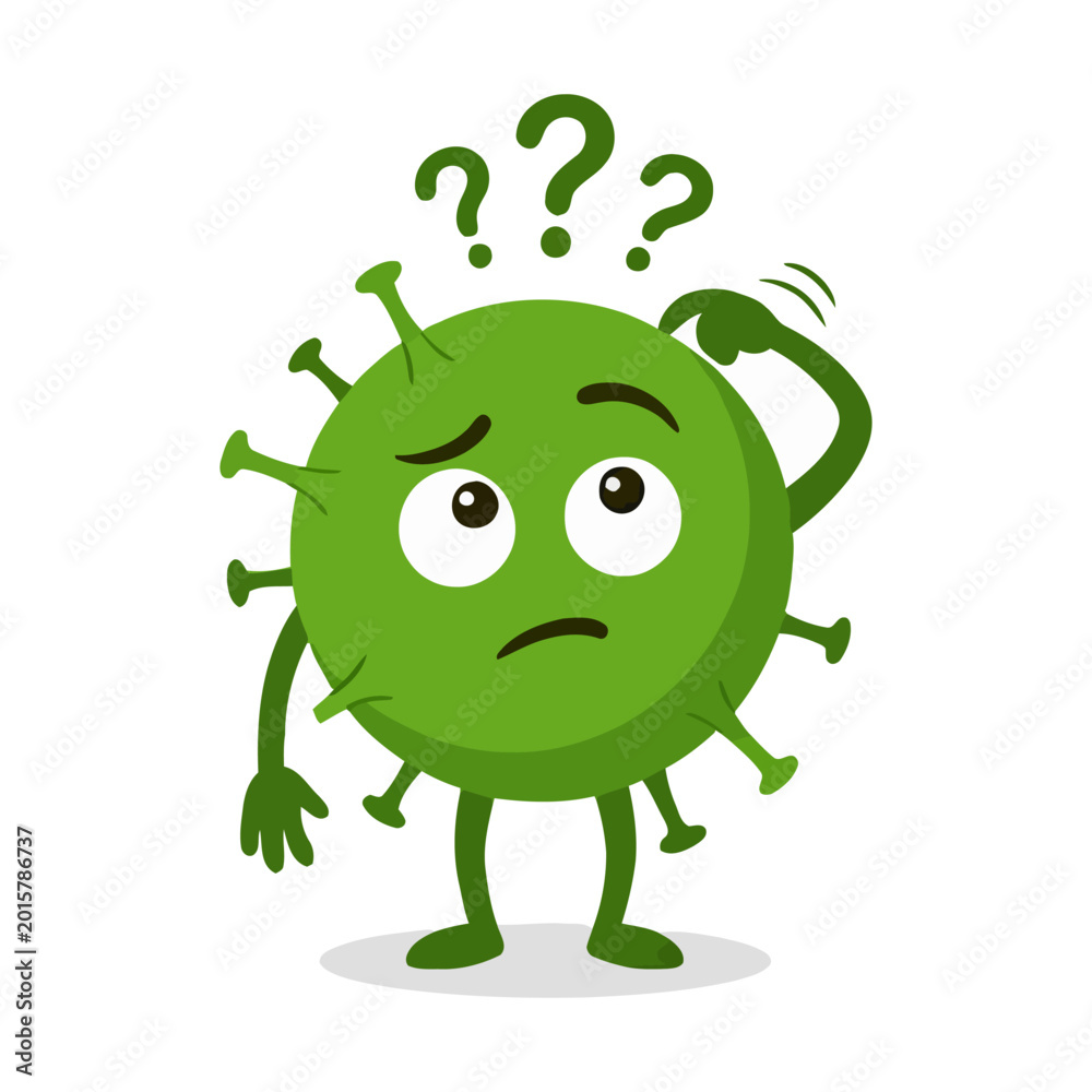 Fototapeta premium Confused Virus Character Illustration Containing puzzled germ mascot question marks and bacteria concept