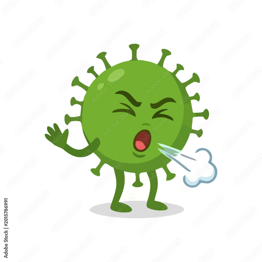 Fototapeta premium Blowing Virus Character Illustration Containing sneezing germ mascot air puff and cartoon bacteria