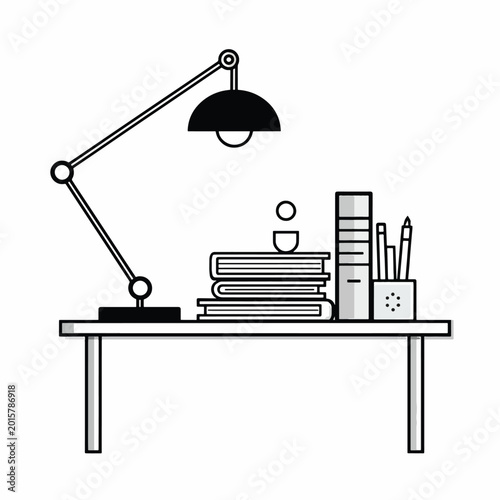 Desk lamp on a working table.