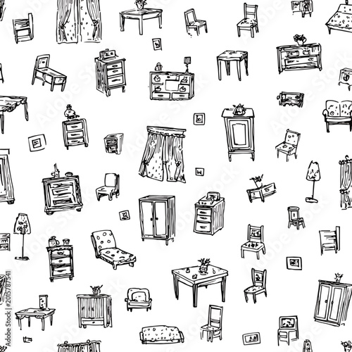 Furniture icons in simple drawing style.