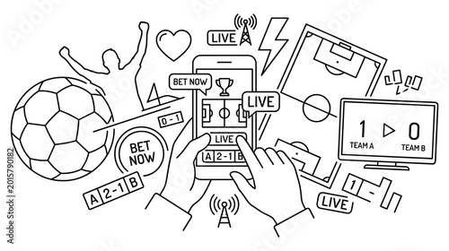 Fotografie Online soccer betting app on smartphone live match score and odds