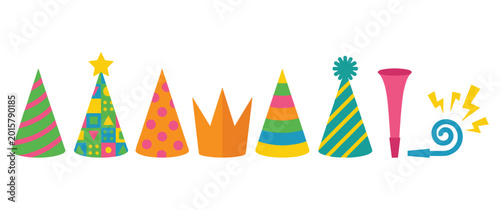 Photos Party hats crown noisemaker and festive decorations for celebration