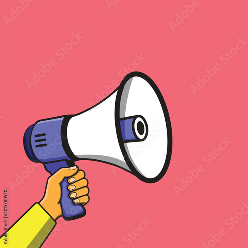 Foto Megaphone held for announcement, suitable for marketing materials, business presentations, social media posts, event promotions, and public speaking visuals
