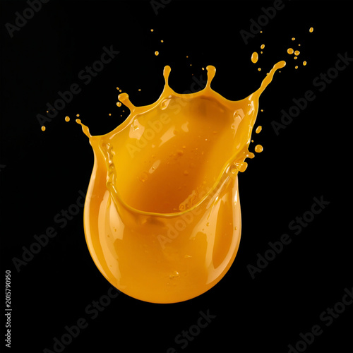 Splash of orange juice isolated on black background