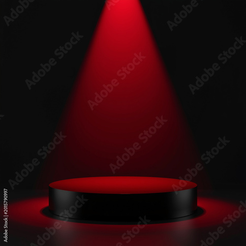 Red light round podium and black background for mock up