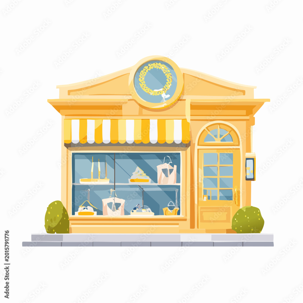Obraz premium Charming Yellow Storefront with Display Window and Awning