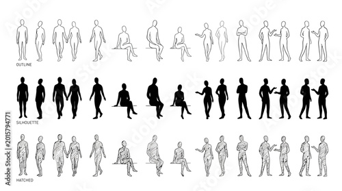 Tableau sur toile Extensive Collection of Architectural Human Scales Diverse Poses in Outline, Sil
