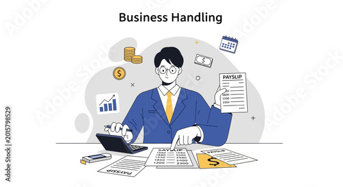 Business Handling: Accountant Calculating Salary, Finances, and Income with Calculator