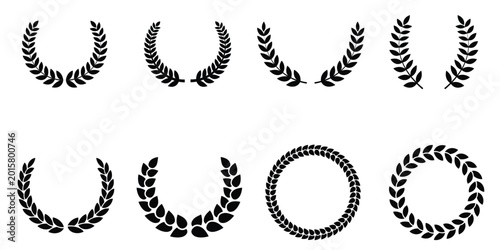 Photos Collection of premium black laurel wreaths and circular foliate frames, perfect