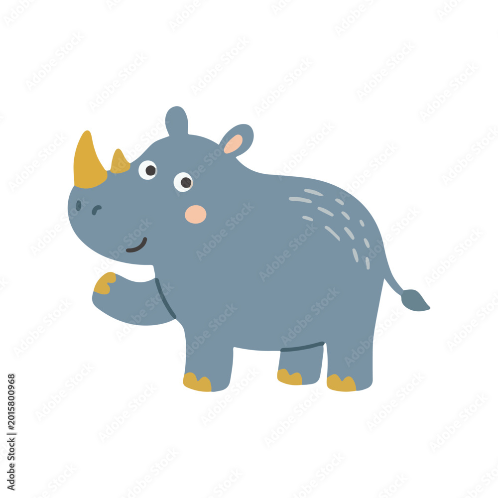 Obraz premium Cute Blue Rhino Standing in Profile View for Safari Animal Collection