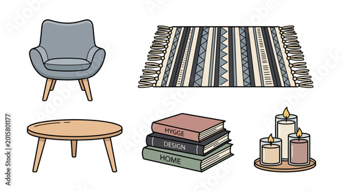 Cozy Living Room Elements Collection Illustration.