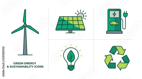 Green Energy and Sustainability Icons Collection.