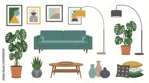 Modern Living Room Furniture and Decor Set.
