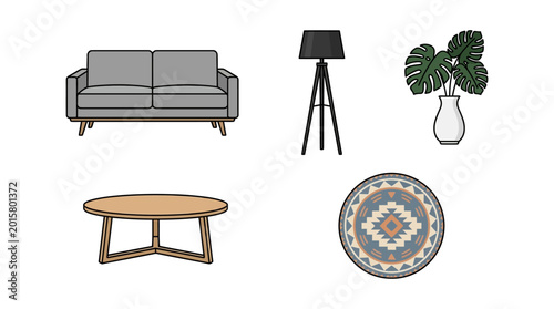 Modern Living Room Furniture and Decor Set.