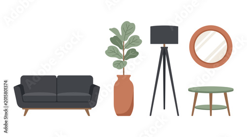 Modern Living Room Furniture and Decor Set.