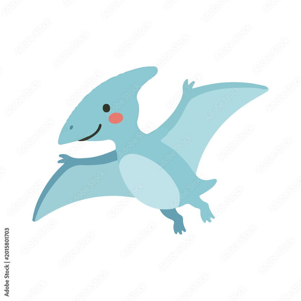 Obraz premium Cute Pterodactyl Flying Dinosaur Character for Kids Prehistoric Collection