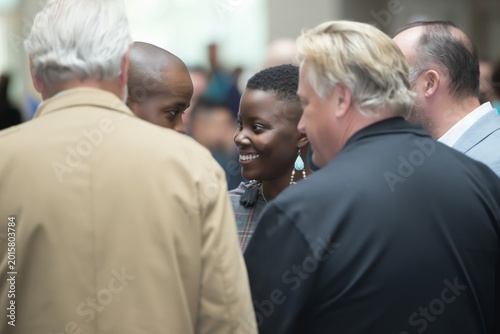Professionals networking at business event