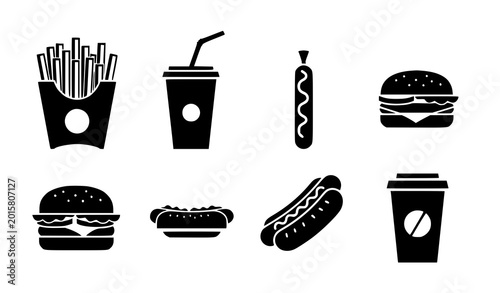 Billede på lærred Vintage fast food emblem vector icon classic diner logo with cheeseburger and fr