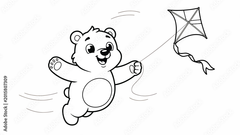 Fototapeta premium Teddy bear flying a kite outdoors.