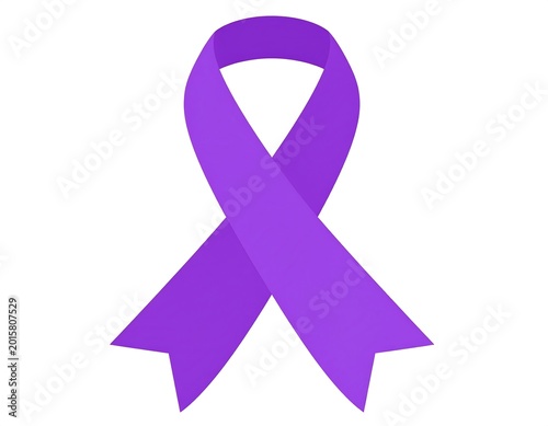 A simple, symmetrical, vibrant purple ribbon, folded into the classic looped shape. It's rendered against a white background