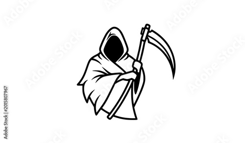 Foto Minimalist black and white line art grim reaper vector illustration featuring sp
