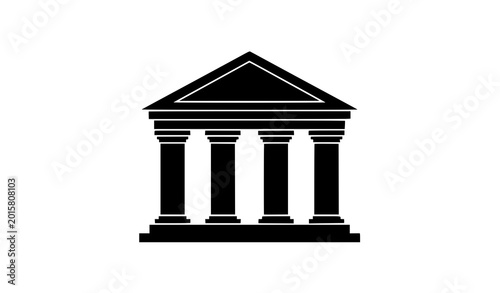 Photos Law and justice scales vector icon with classical courthouse building silhouette