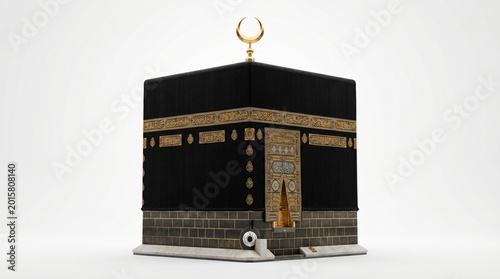 Holy Kaaba With Crescent Moon on White Background