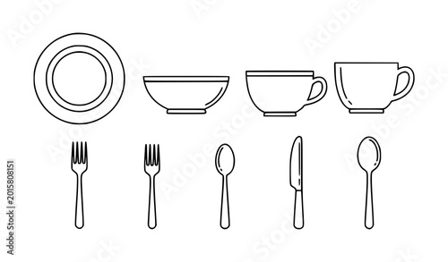 Принти на полотні Pastel ceramic tableware vector set with modern kitchen plates bowls and cups fl