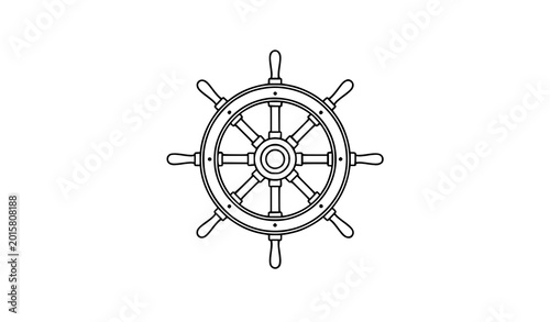 Canvastavla Vintage ship steering wheel vector line art icon of maritime wooden helm isolate