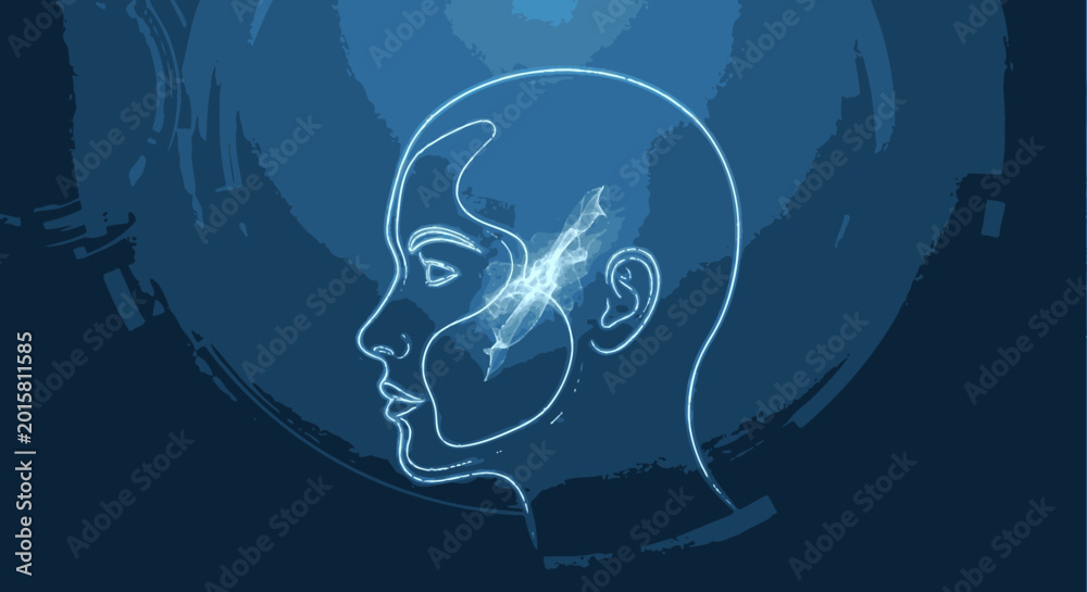 Obraz premium Conceptual human head profile with glowing light effect