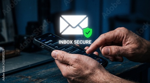 Person securing their digital inbox on a smartphone with advanced encryption for sensitive communications and robust data protection in the digital age